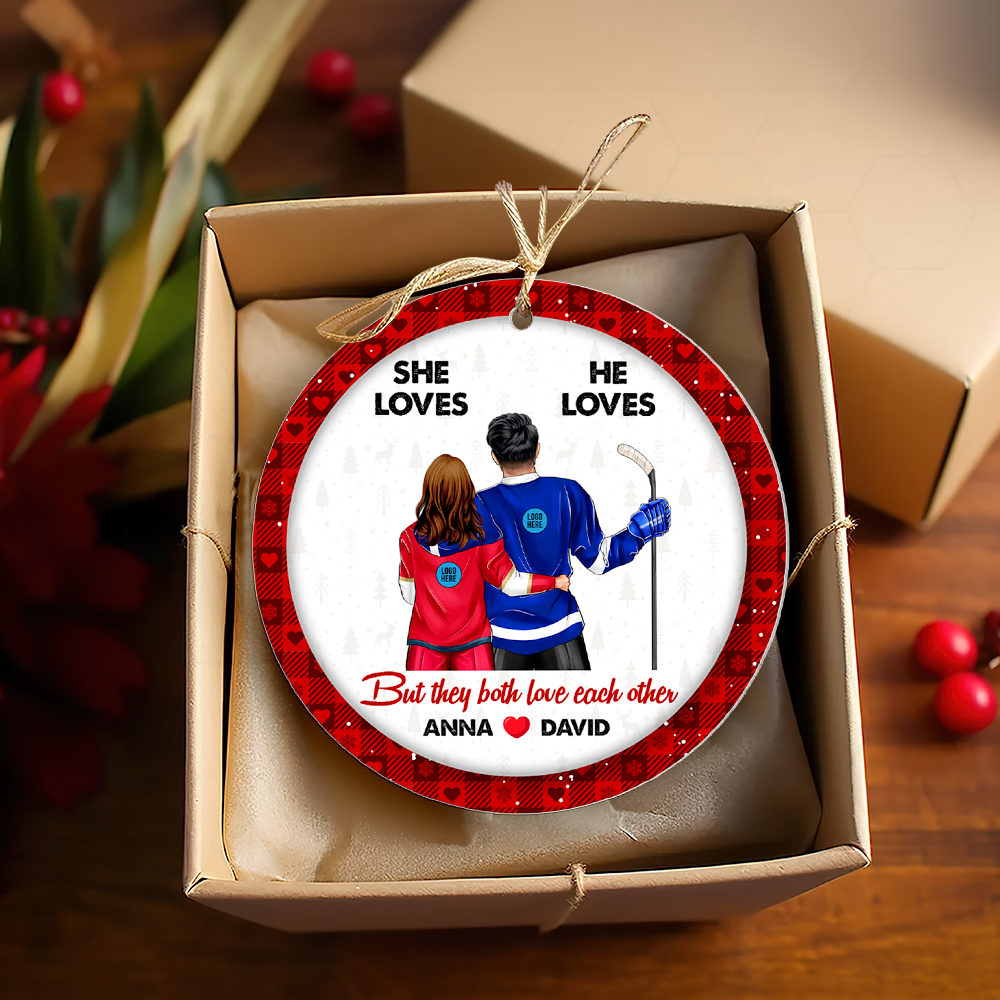 Hockey Couple Ornament - Personalized Gifts With Custom Team Logo For Ice Hockey Lovers - Image 4
