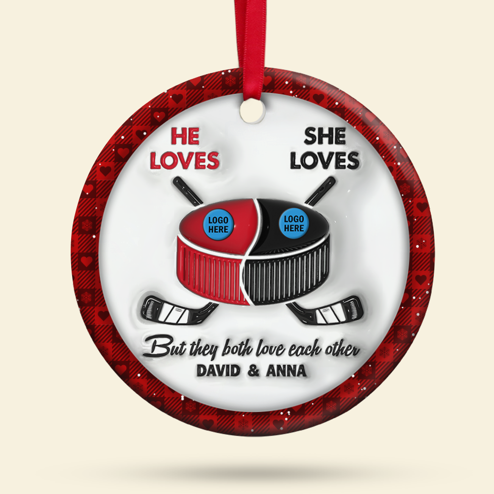 Hockey Couple Ornament With Custom Team Logo Gifts For Ice Hockey Lover - Image 3