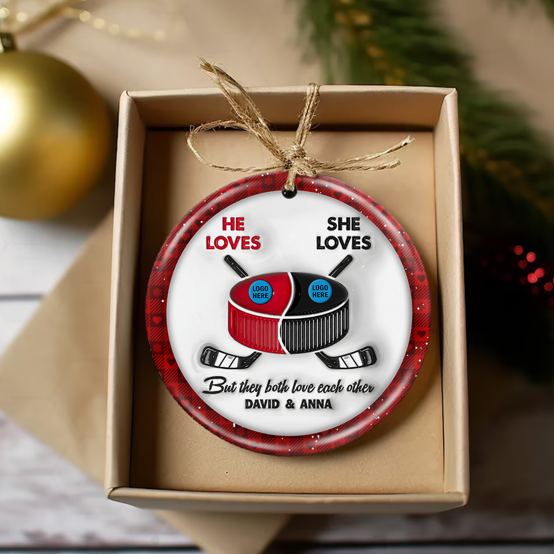 Hockey Couple Ornament With Custom Team Logo Gifts For Ice Hockey Lover - Image 4