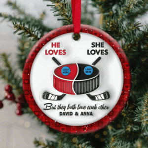 Hockey Couple Ornament With Custom Team Logo Gifts For Ice Hockey Lover
