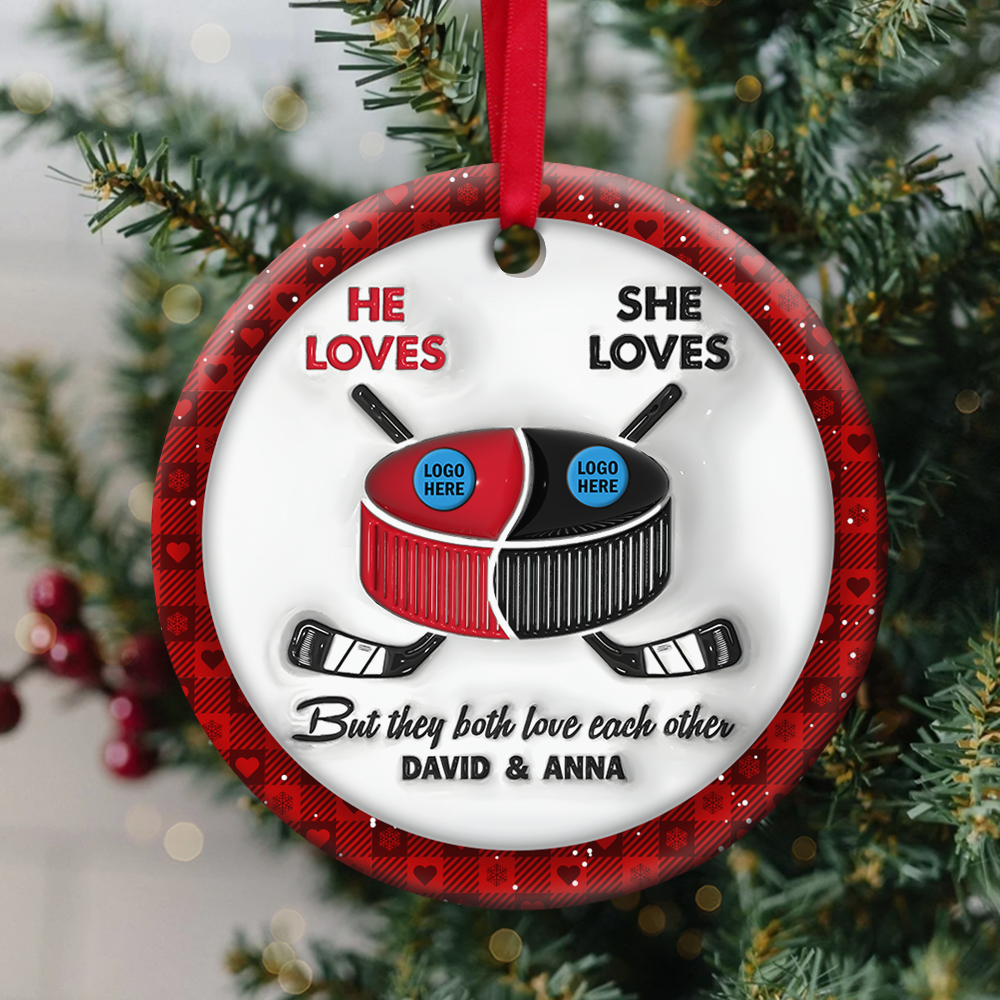 Hockey Couple Ornament With Custom Team Logo Gifts For Ice Hockey Lover
