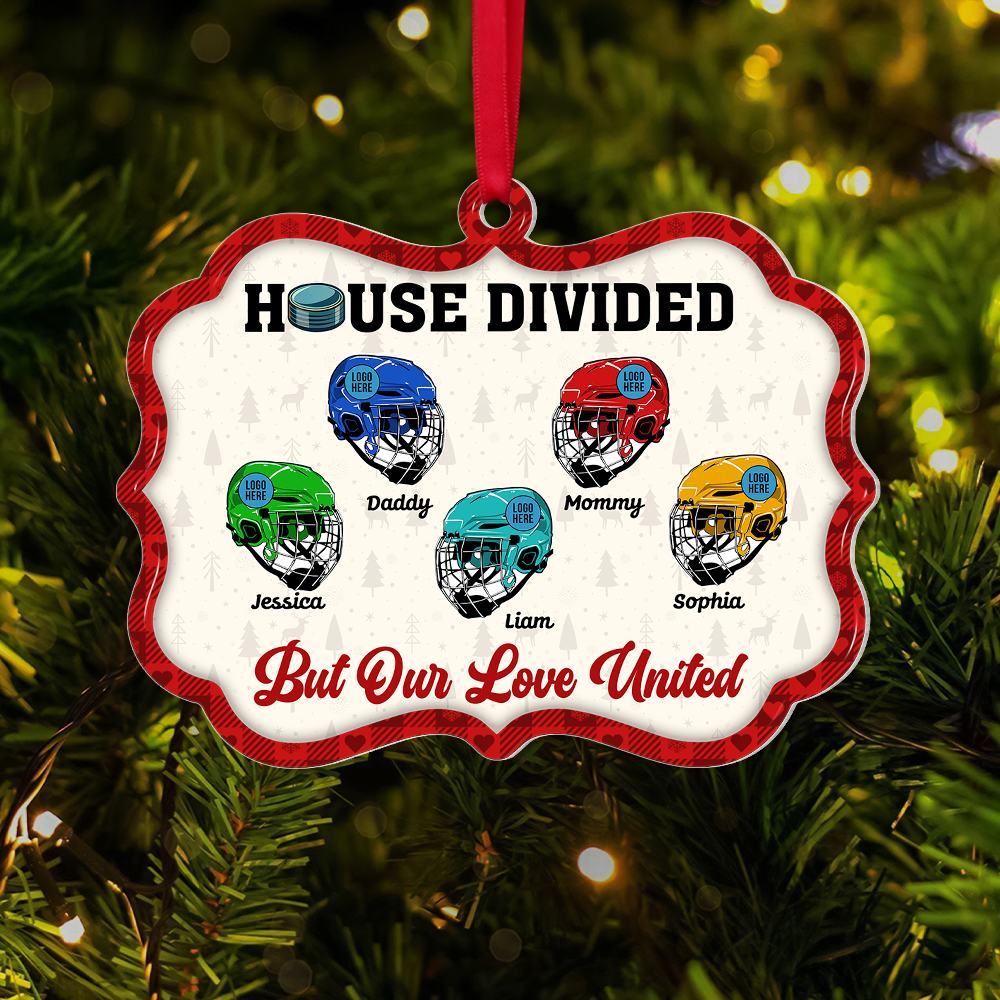 Hockey Family Christmas Ornament - Hockey Helmets - Custom Team Logo Gifts For Hockey Lovers
