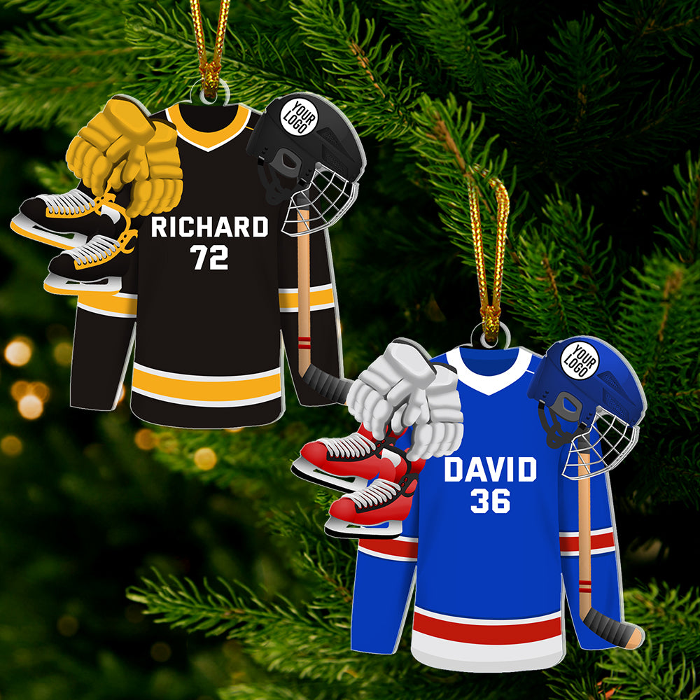 Hockey Player Ornament - Hockey Jersey with Custom Team Logo Gifts For Hockey Lovers