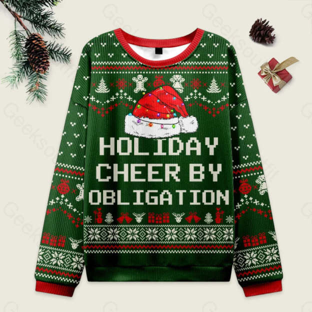 Holiday Cheer by Obligation Green Ugly Christmas Fuzzy Fleece Sweatshirt