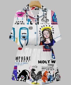 Alternative view of Holly Wine Art Print Pajama Set