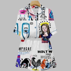 Alternative view of Holly Wine Art Print Pajama Set
