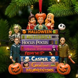 Alternative view of Horror Tape Stack Ornament, Personalized Christmas 02qhti161025