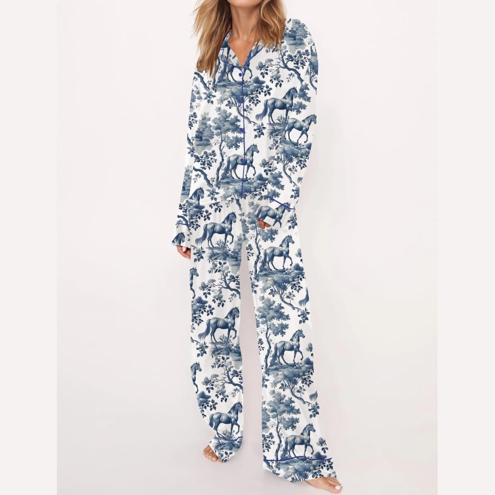 Horse Toile Silky Satin Pajama Set - Image 3