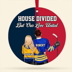 Alternative view of House Divided Ornament - Hockey Couple - Personalized Christmas Gifts For Hockey Lovers