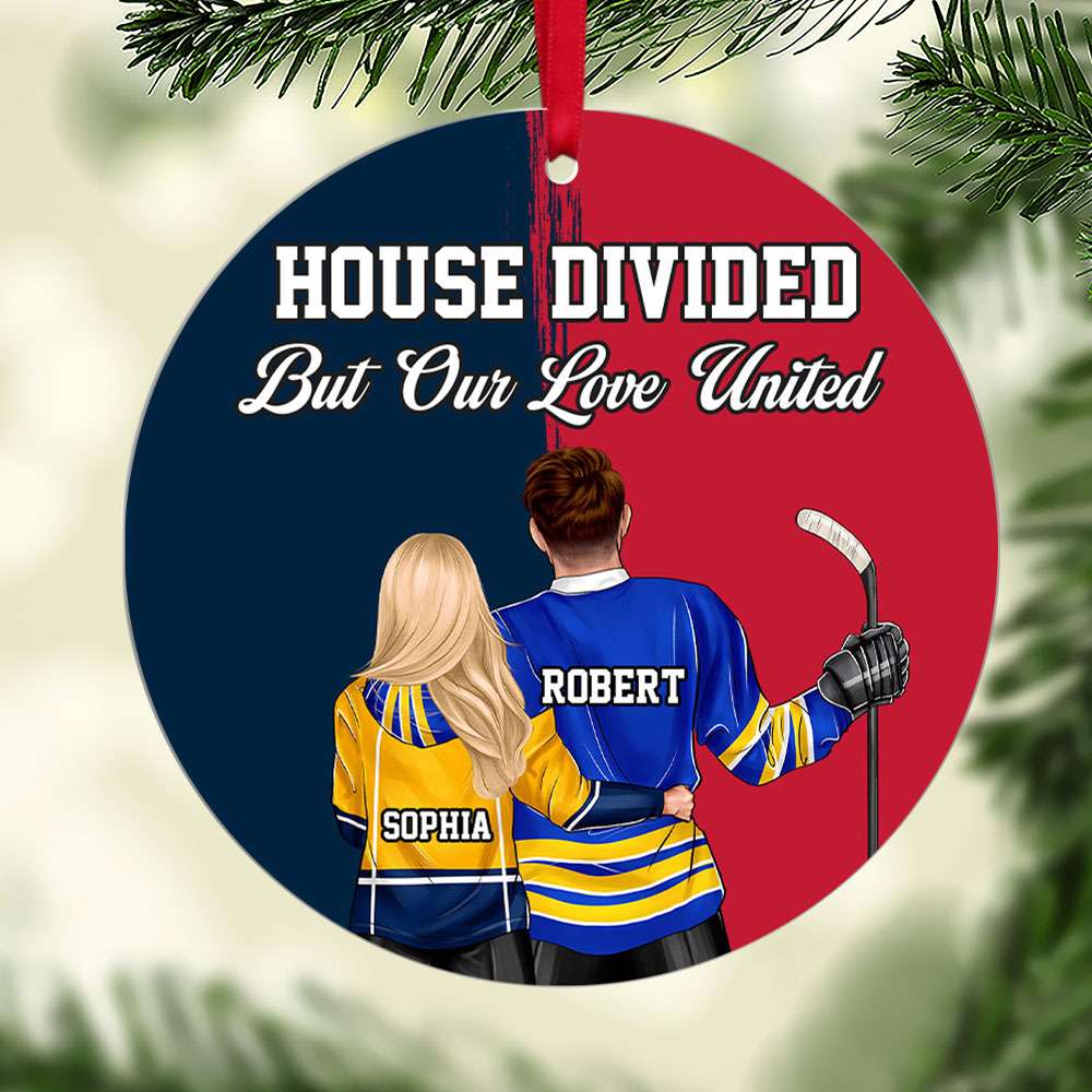 House Divided Ornament - Hockey Couple - Personalized Christmas Gifts For Hockey Lovers