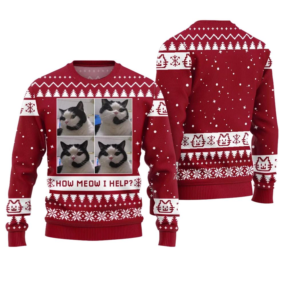 How Meow I Help Cat Ugly Christmas Sweater - Grishko.com