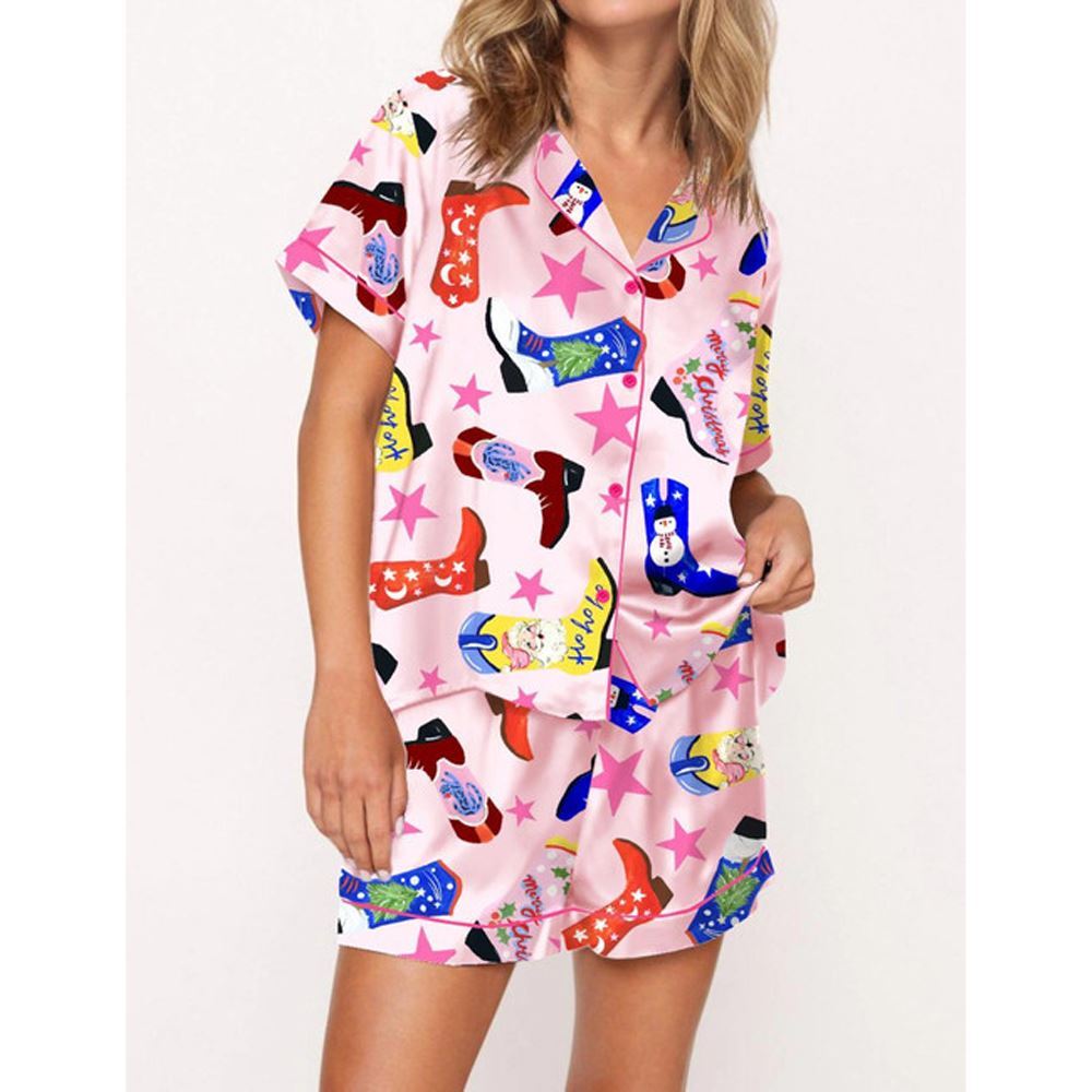 Howdy Holidays Cowboy Boot Satin Pajama Set For Women - Image 3