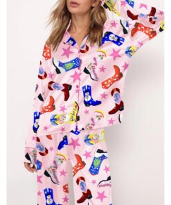 Howdy Holidays Cowboy Boot Satin Pajama Set For Women