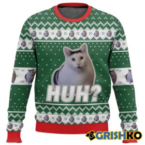 Huh Cat meme Christmas Ugly Sweater - Grishko.com
