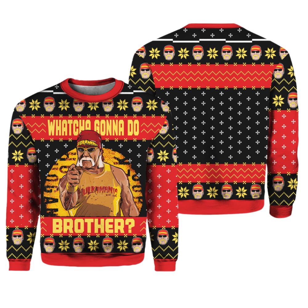 Hulk Hogan Whatcha Gonna Do Bother Ugly Christmas Sweater - Grishko.com