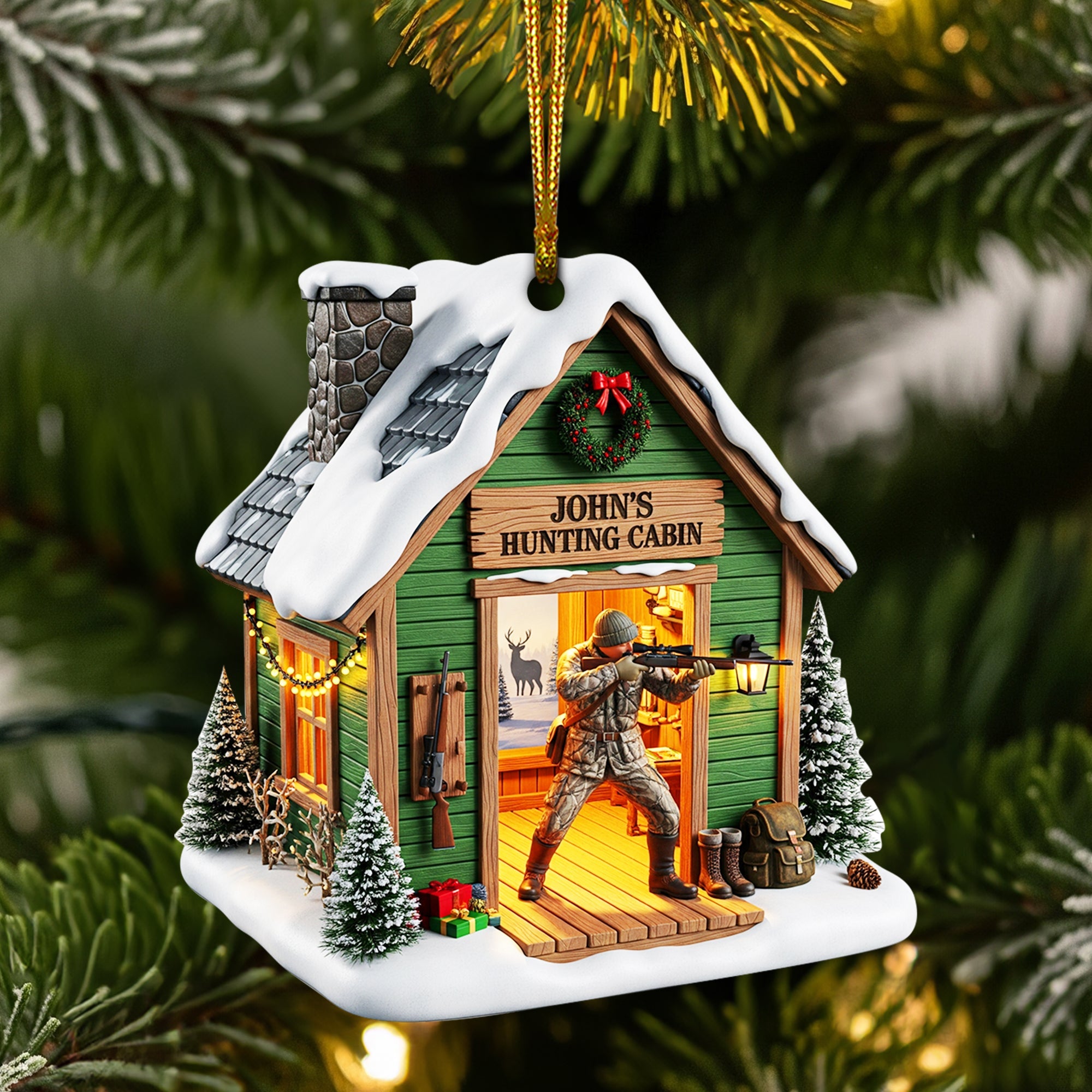 Hunting Cabin Christmas Ornament - Personalized Gift For Hunters 02OHLU140825 - Image 4