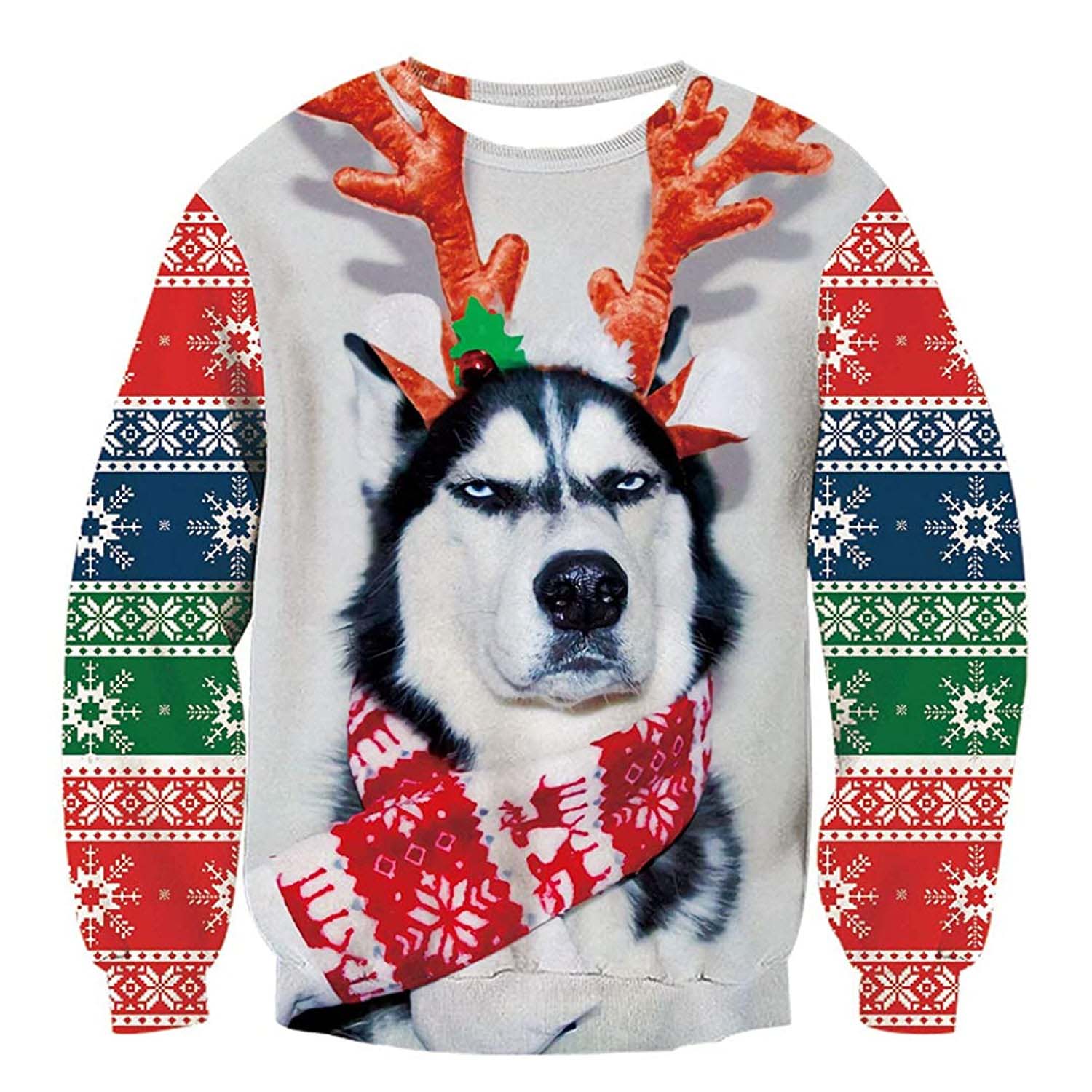 Husky Dog Print Ugly Christmas Sweatshirt - Grishko.com