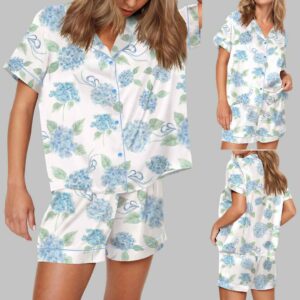 Alternative view of Hydrangeas Pattern Bridesmaids Silky Satin Pajama Set