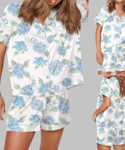 Hydrangeas Pattern Bridesmaids Silky Satin Pajama Set