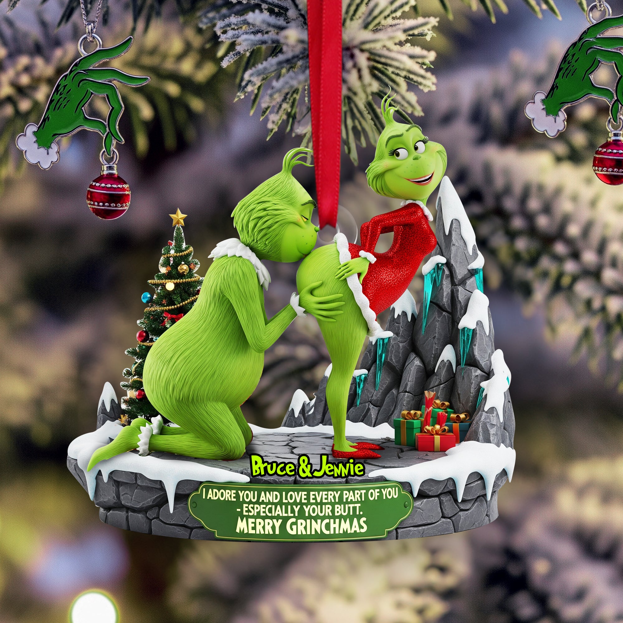 I Adore You - Personalized Christmas Gifts - Green Monster Couple Ornament - Image 3