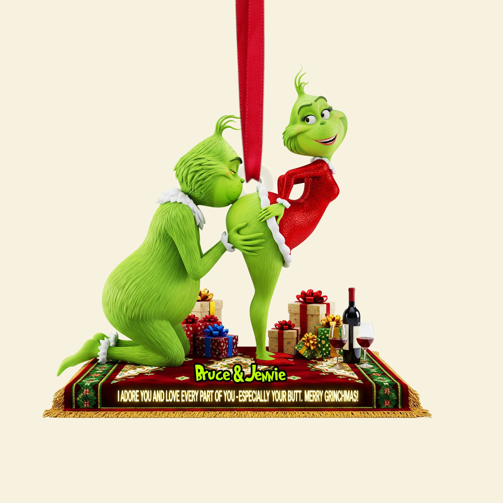 I Adore You - Personalized Christmas Gifts - Green Monster Couple Ornament - Image 5