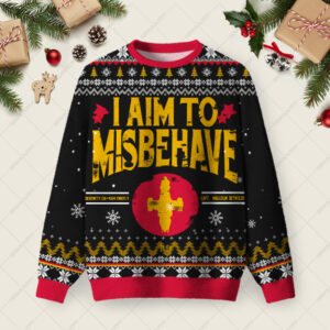 I Aim to Misbehave Ugly Christmas Fuzzy Fleece Sweatshirt