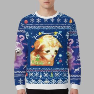 Alternative view of I Can't Sad Cat Christmas Ugly Sweater - gullprint.com