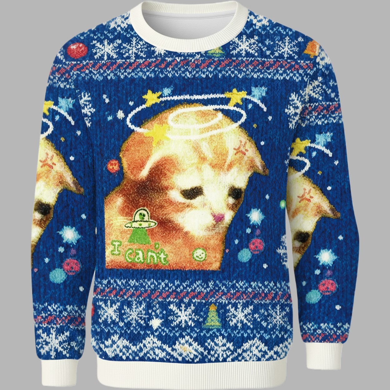 I Can't Sad Cat Christmas Ugly Sweater - gullprint.com