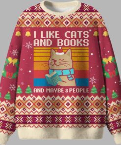 Alternative view of I Like Cats And Books And Maybe 3 People Ugly Christmas Sweater