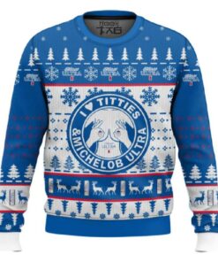 I Love Titties And Michelob Ultra Ugly Christmas Sweater