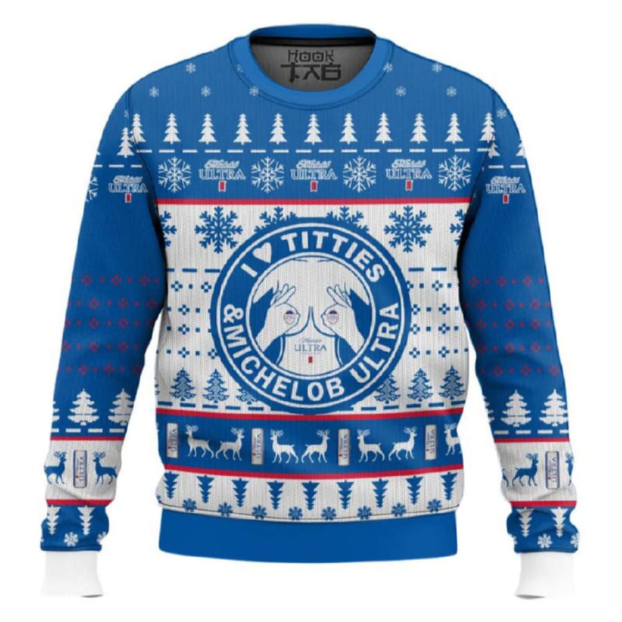 I Love Titties And Michelob Ultra Ugly Christmas Sweater