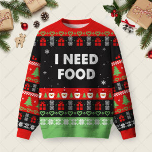 I Need Food Ugly Christmas Fuzzy Fleece Sweatshirt
