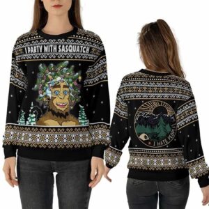 Alternative view of I Party With Sasquatch Christmas Ugly Sweater