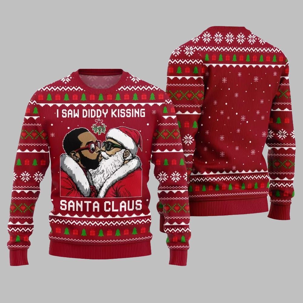 I Saw Diddy Kissing Santa Claus Ugly Sweater Christmas 2025 - Image 4
