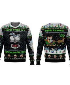 Alternative view of I Turned Myself Into A Christmas Sweater Rick And Morty Ugly Sweater 