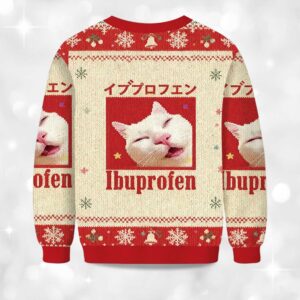 Alternative view of Ibuprofen Meme Cat Christmas Ugly Sweater