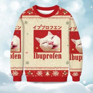 Ibuprofen Meme Cat Christmas Ugly Sweater