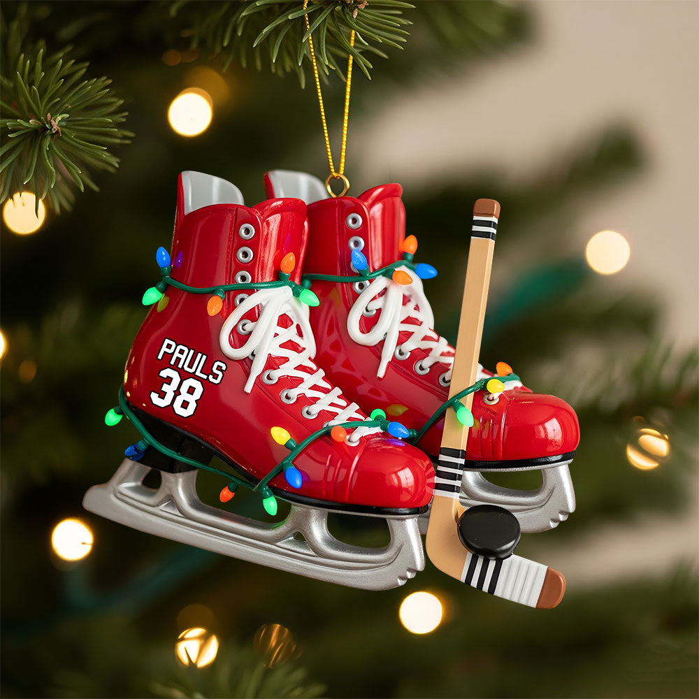 Ice Hockey Skates Ornament - Personalized Gifts For Ice Hockey Lovers 04huti210825