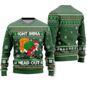 Alternative view of Ight Imma Head Out Santa Funny Ugly Christmas Sweater - Grishko.com