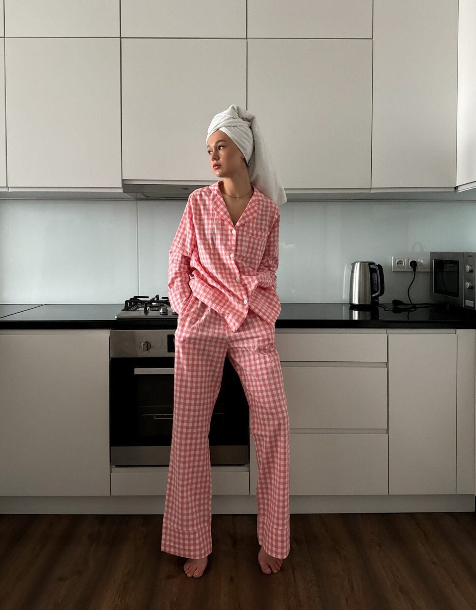 Organic Cotton Plaid Pajama Cotton loungewear 100% washed cotton pyjama Bachelorette party Bridal pajama Natural pajama with shorts or pants - Image 5