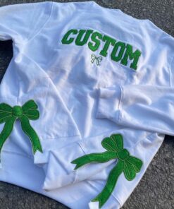 Alternative view of Custom Embroidered Sweatshirt With Trendy Side Bow and Glitter, Side Bow Applique Sweatshirt, Trendy Coquette Bow, Christmas Bow Sweatshirt