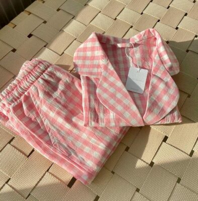 Organic Cotton Plaid Pajama Cotton loungewear 100% washed cotton pyjama Bachelorette party Bridal pajama Natural pajama with shorts or pants