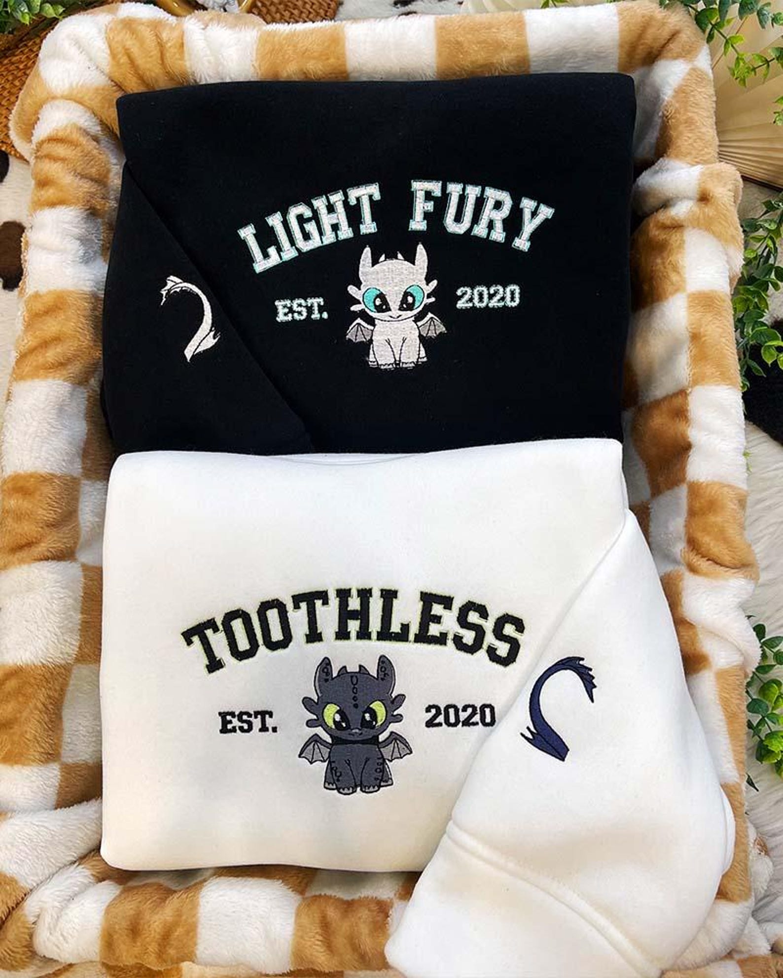 Embroidered Toothless And Light Fury Couple Sweatshirt, Disney Couple Hoodie, Matching Movie Embroidered Shirt, Couple Gift For Her Him