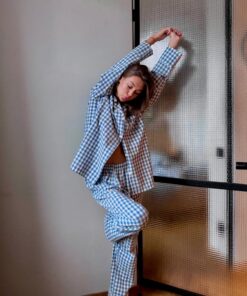 Alternative view of Organic Cotton Plaid Pajama Cotton loungewear 100% washed cotton pyjama Bachelorette party Bridal pajama Natural pajama with shorts or pants
