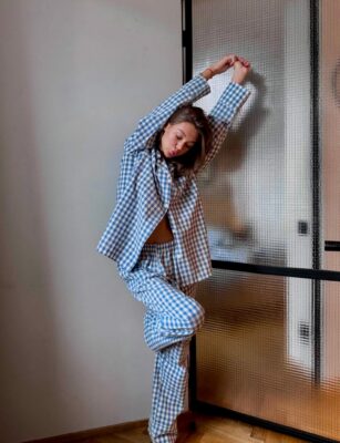 Alternative view of Organic Cotton Plaid Pajama Cotton loungewear 100% washed cotton pyjama Bachelorette party Bridal pajama Natural pajama with shorts or pants