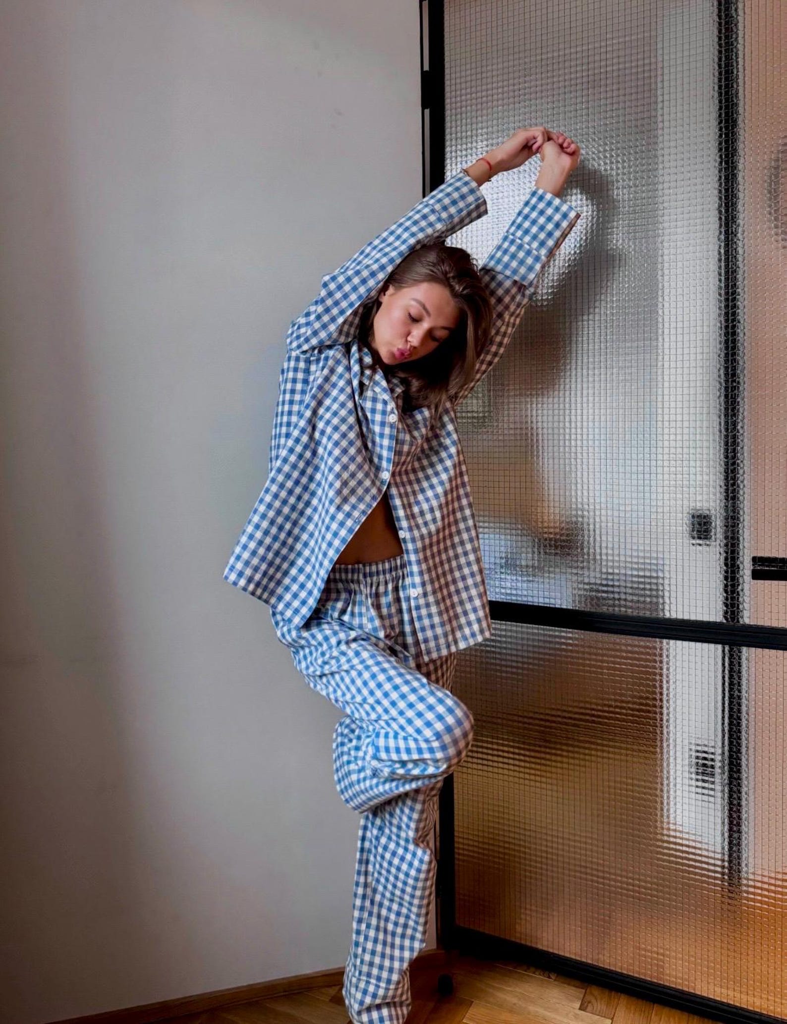 Organic Cotton Plaid Pajama Cotton loungewear 100% washed cotton pyjama Bachelorette party Bridal pajama Natural pajama with shorts or pants - Image 2