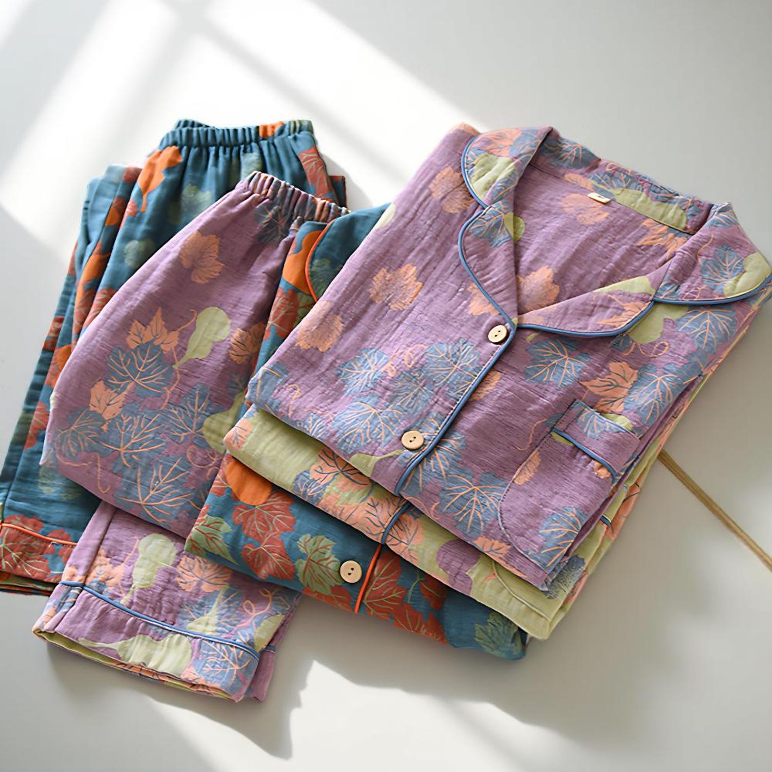 Cotton Floral pajamas Set,Women's Bridesmaids Long Pants,Bachelorette Party outfits,Cute Matching Sleepwear Pjs,Muslin Cotton Soft Nightwear - Image 3