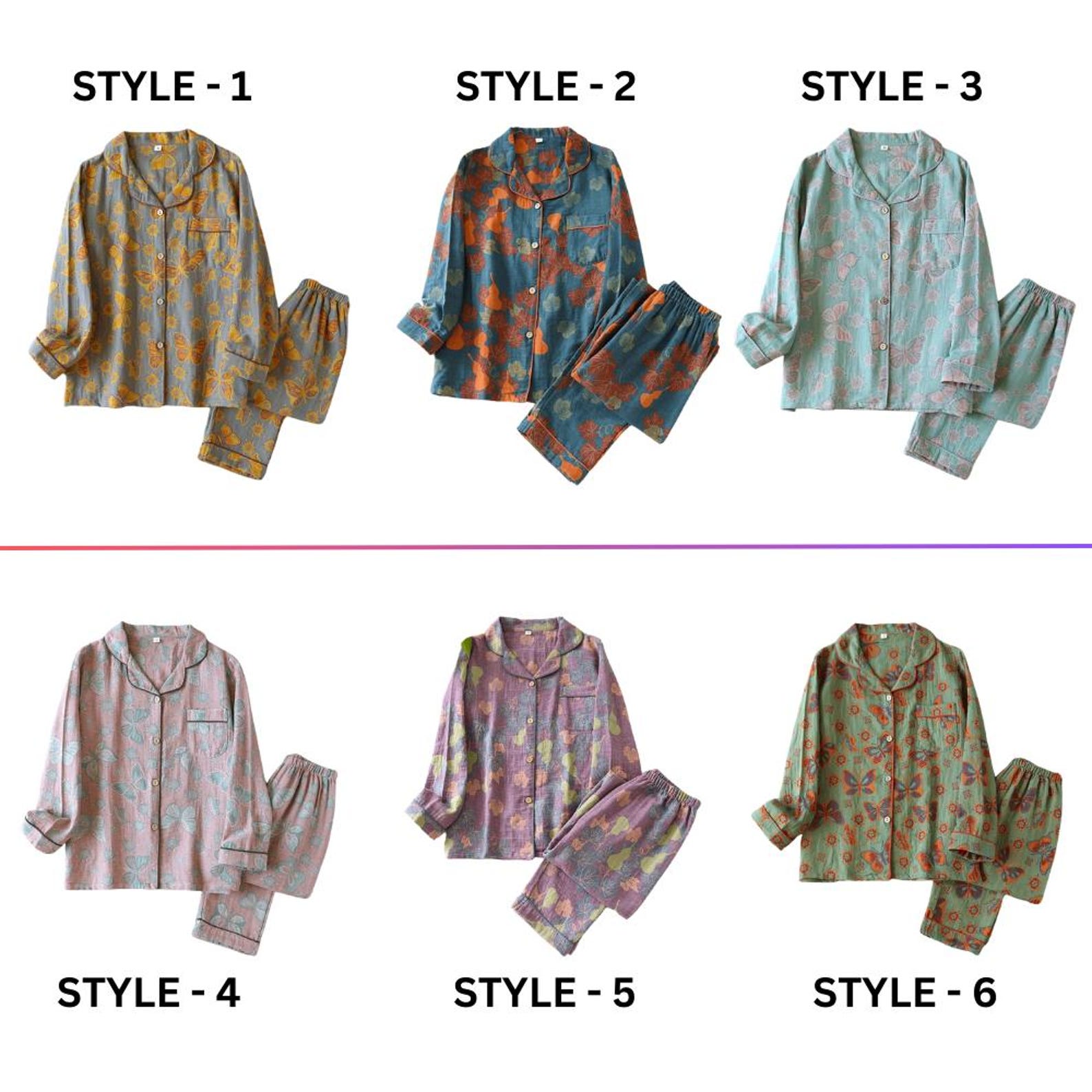 Cotton Floral pajamas Set,Women's Bridesmaids Long Pants,Bachelorette Party outfits,Cute Matching Sleepwear Pjs,Muslin Cotton Soft Nightwear - Image 2