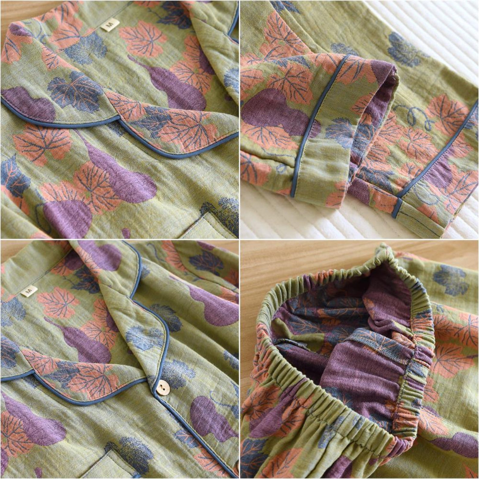 Cotton Floral pajamas Set,Women's Bridesmaids Long Pants,Bachelorette Party outfits,Cute Matching Sleepwear Pjs,Muslin Cotton Soft Nightwear - Image 4