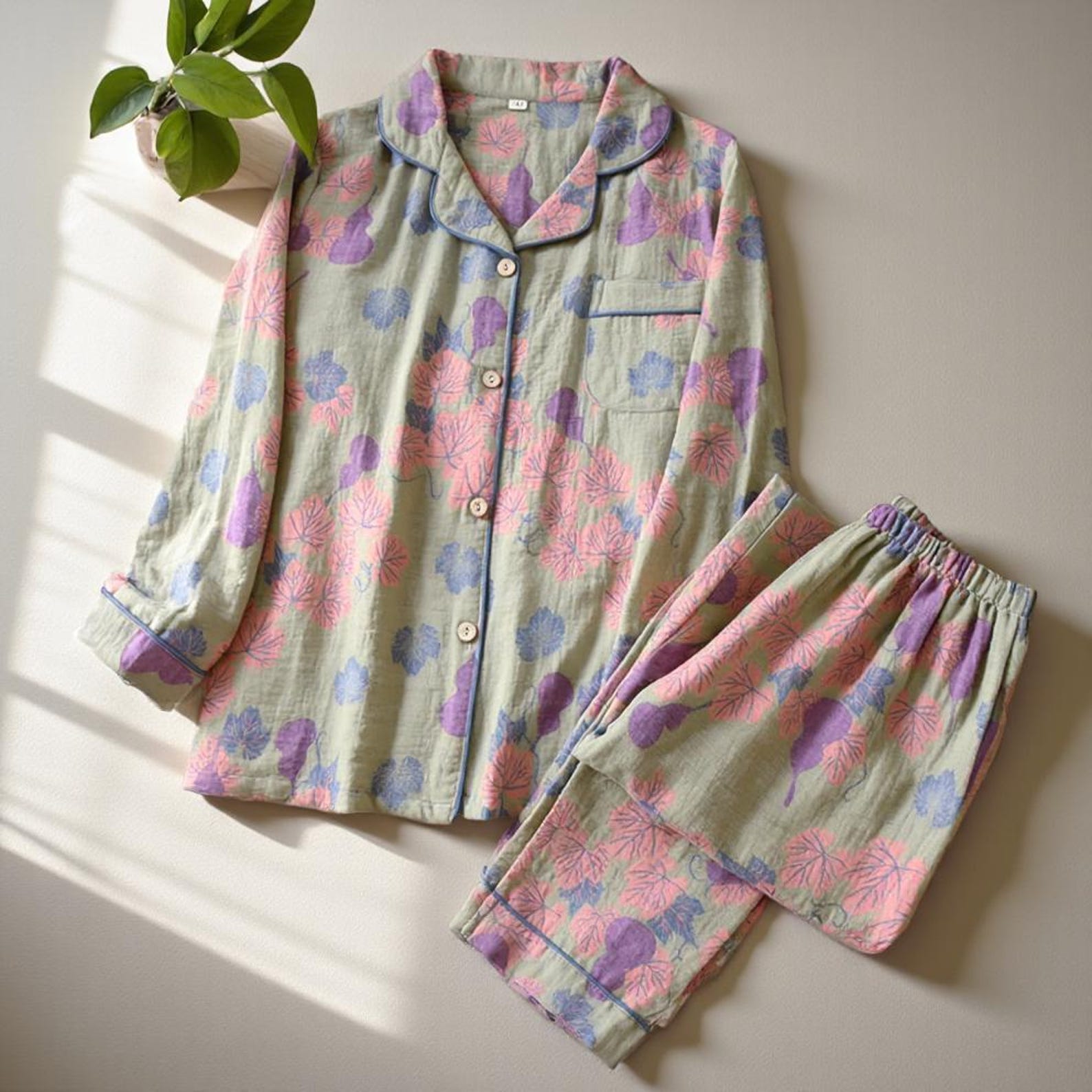 Cotton Floral pajamas Set,Women's Bridesmaids Long Pants,Bachelorette Party outfits,Cute Matching Sleepwear Pjs,Muslin Cotton Soft Nightwear - Image 7